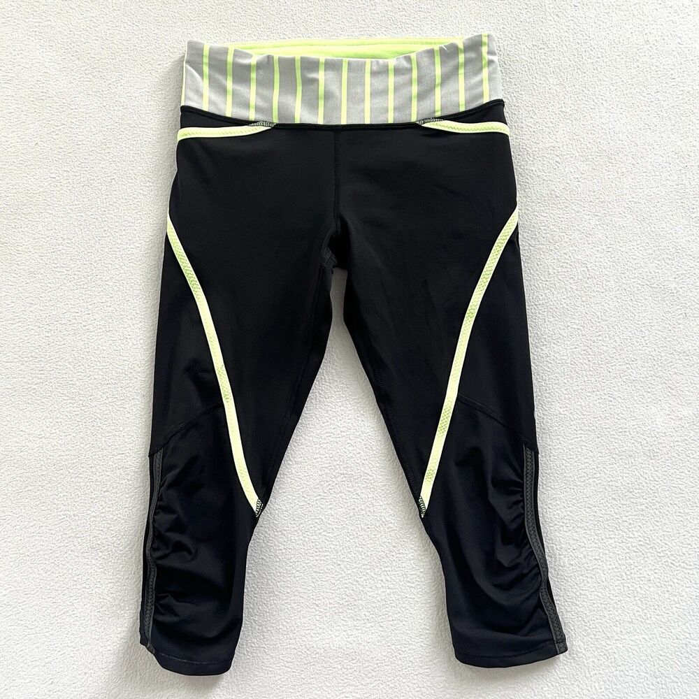 Lululemon Run Pace Crop Black Deauville Stripe Clear Mint Light Grey Pant 4